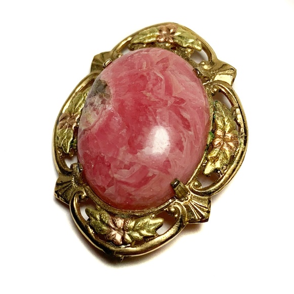 Vintage 12K Gold Filled Rhodochrosite Brooch - Picture 2 of 5